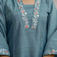 Blue Silk Blend Embroidered Straight Kurta Set with Pant and Dupatta for Women