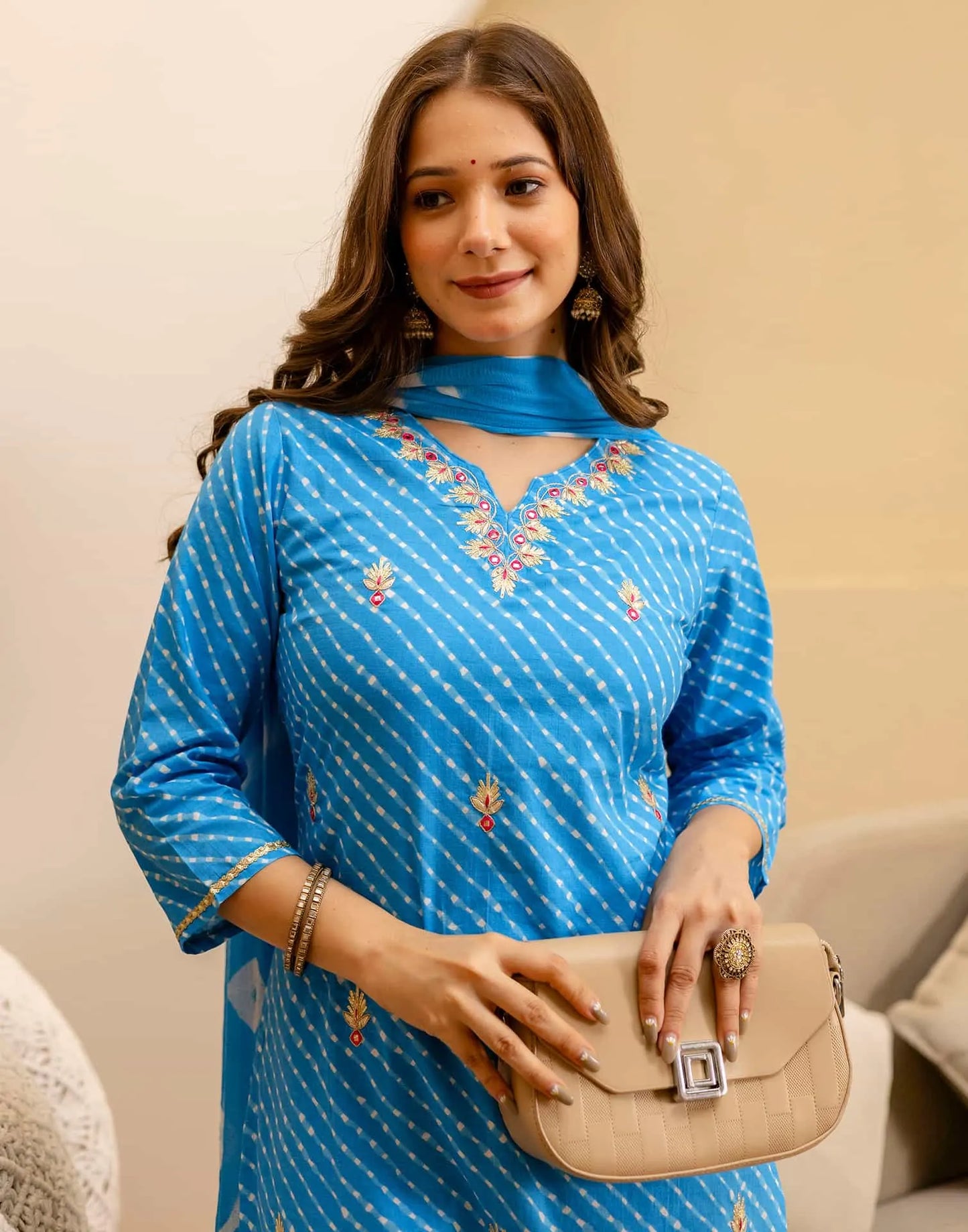 Cotton Printed Straight Kurta with Pant & Dupatta