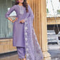 Cotton Blend Embroidered Straight Kurta with Pant & Dupatta