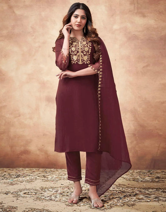 Maroon Affordable Festive Kurta Set for Women