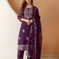 Purple Silk Embroidered Straight Kurta Set with Pant & Dupatta