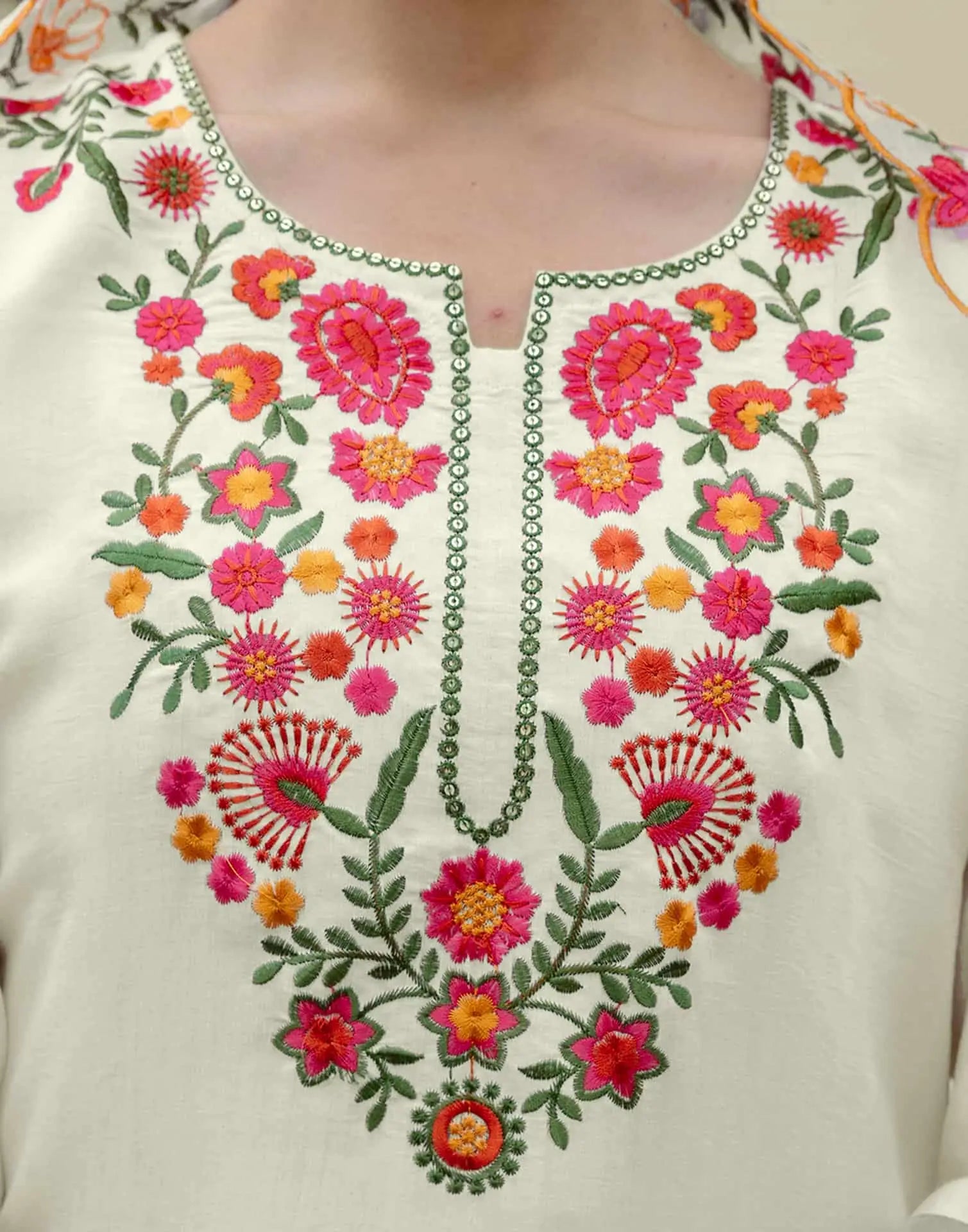 Beige Silk Blend Embroidered and Sequins Work Straight Kurta Set with Pant & Dupatta for Women