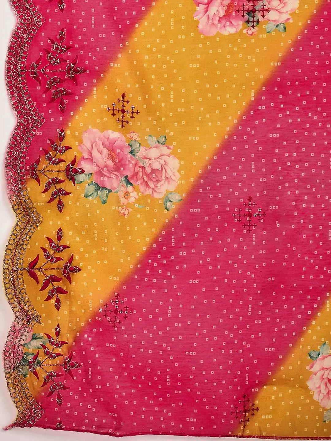 Pink Silk Bandhani Printed Straight Kurta Set with Pant & Dupatta under 1299