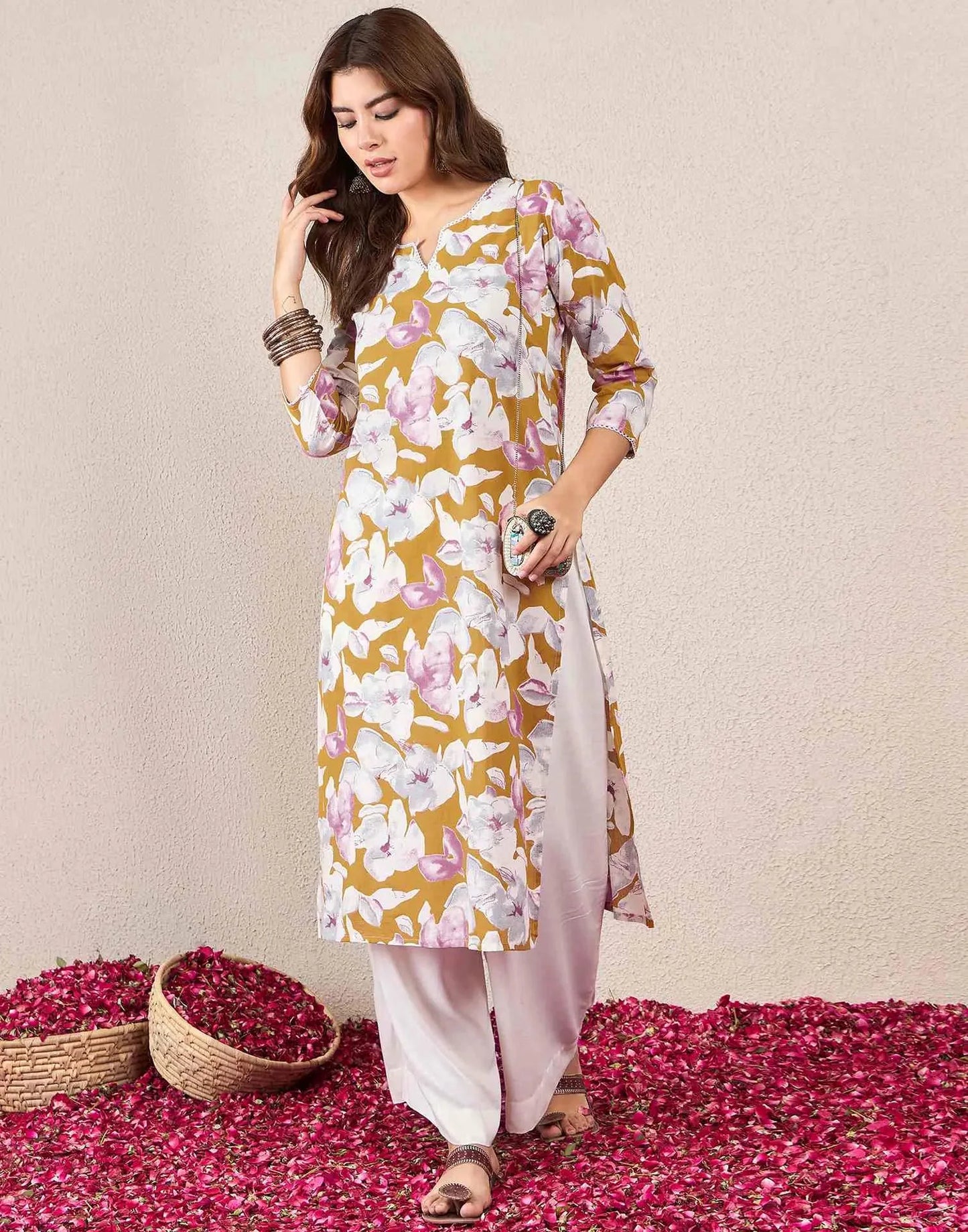 Cotton Printed Straight Round Neck Kurti