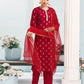 Silk Blend Dyed, Foil Print and Lace Straight Kurta with Pant & Dupatta