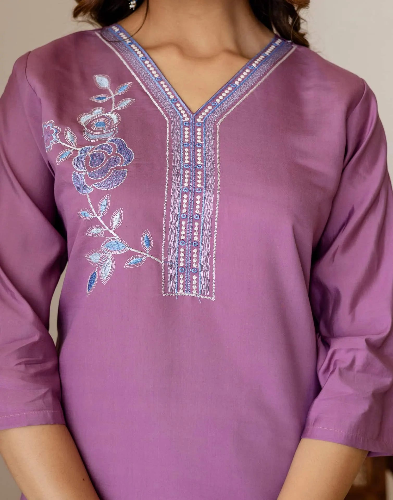 Purple Silk Embroidered Straight Kurta Set with Pant & Dupatta for Women Office & Casual Wear under 1299