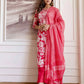 Pink Cotton Printed Straight Kurta Set with Pant & Dupatta V-Neck Floral Kurti for Women