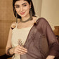 Beige Cotton Embroidered Straight Kurta Set with Pant & Dupatta Affordable Square Neck Ethnic Kurti for Casual