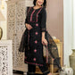 Black Silk Blend Embroidery and Sequins Work Straight Kurta with Pant and Dupatta