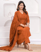 Skylee Pure Cotton Sequins Angarkha 3 Piece Kurta Set For Woman