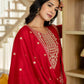 Silk Straight Embroidery Round Neck Kurta with Pant & Dupatta