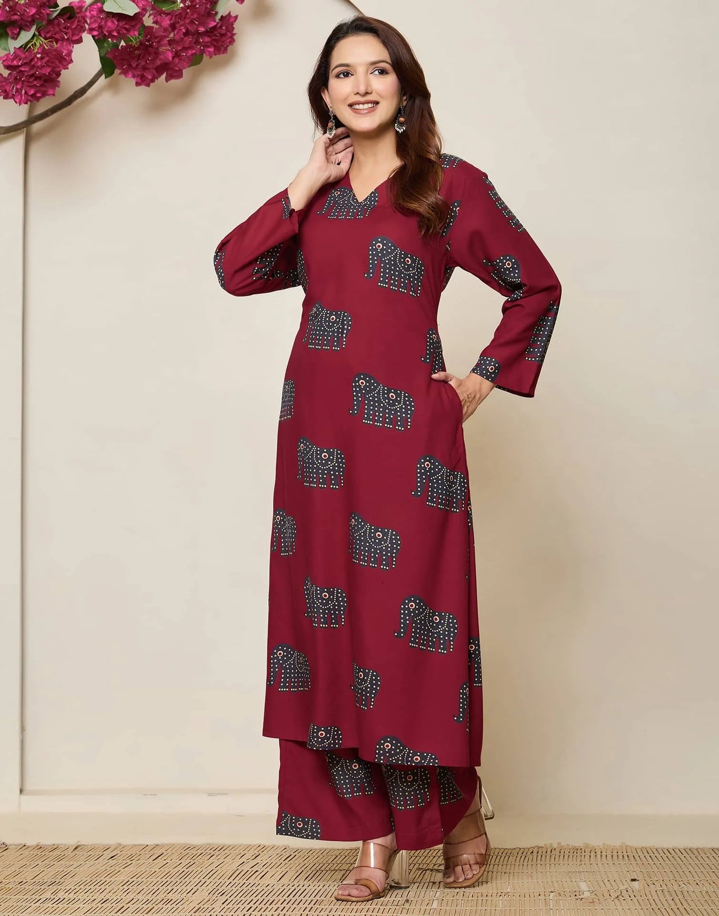 Cotton Printed V-Neck Co-ord Set