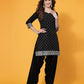 Black Rayon Straight Kurta Set with Embroidery and Dupatta under 1000
