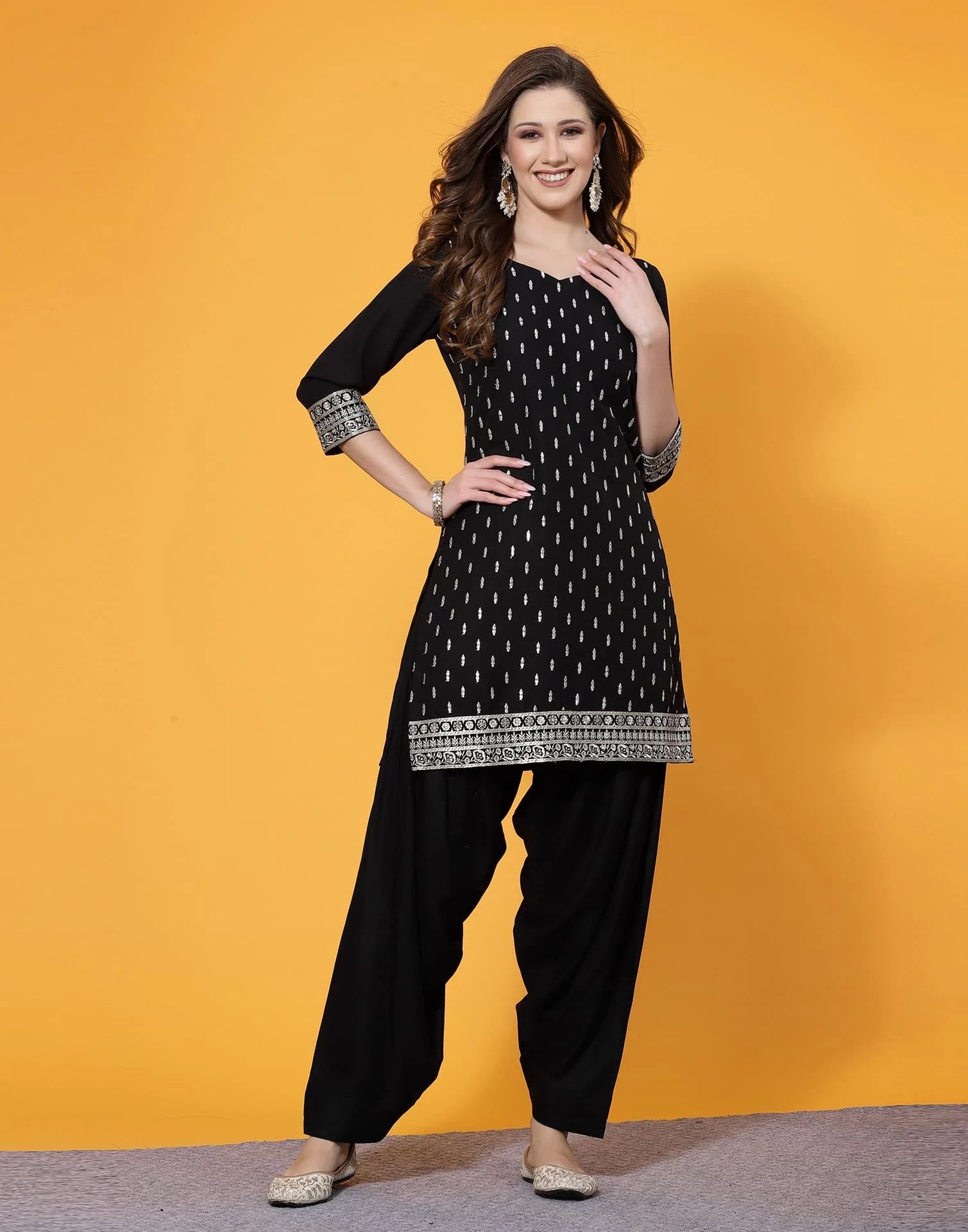 Black Rayon Straight Kurta Set with Embroidery and Dupatta under 1000