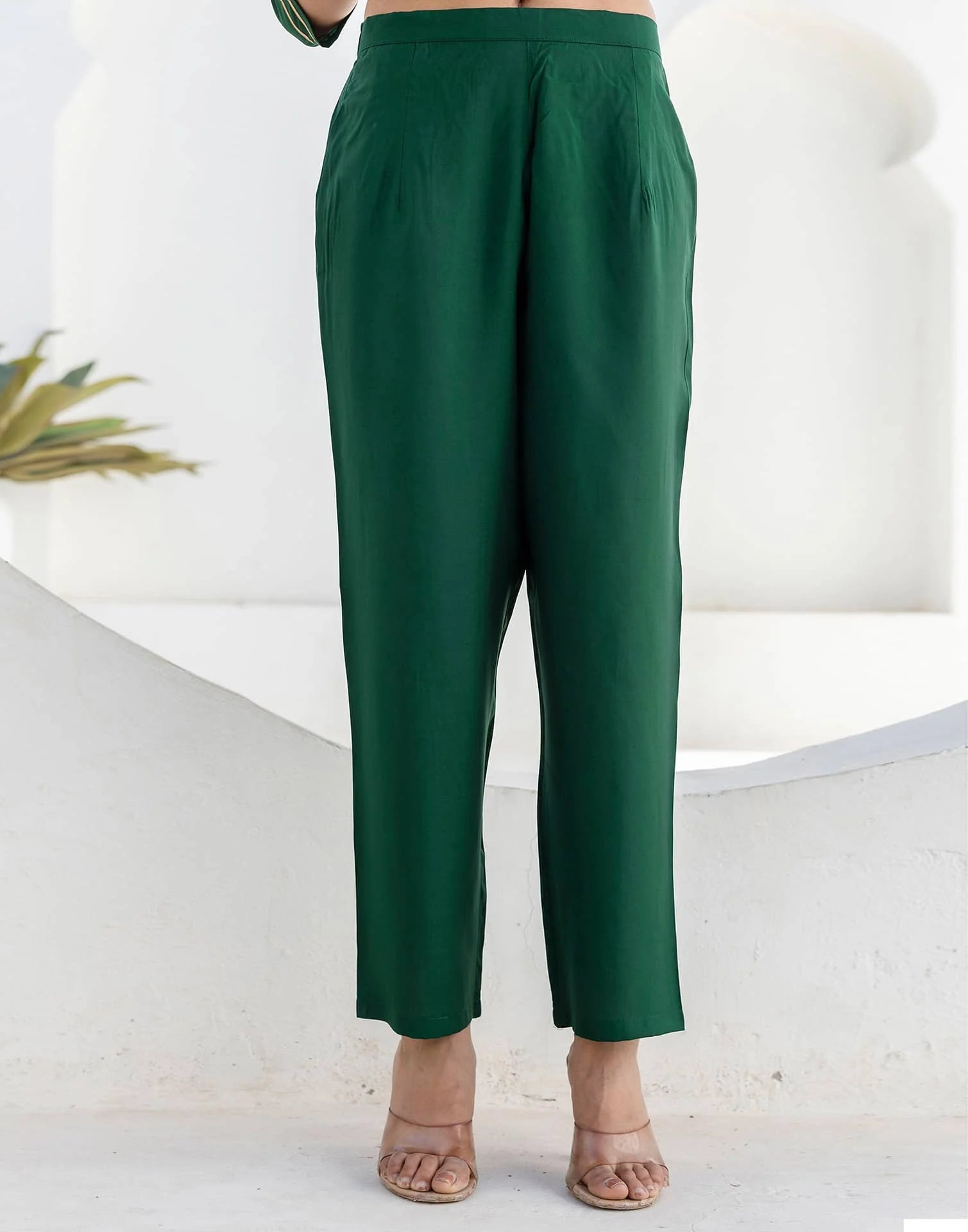 Affordable Dark Green Silk Embroidered Kurta Set with duppatta 