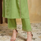 Light Green Cotton Embroidered Straight Kurta Set with Pant & Dupatta for Women