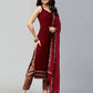 Maroon Velvet Straight Kurta Set with Pants & Dupatta under 1000