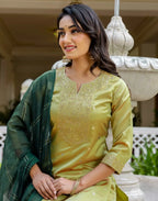 Skylee Taffeta Embroidered Straight 3 Piece Kurta Set For Woman