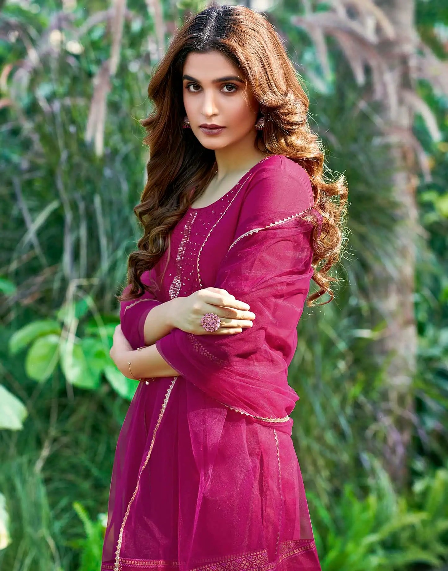 Cotton Blend Embroidered Straight Kurta with Pant & Dupatta