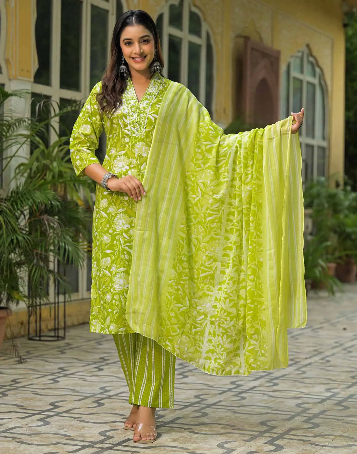 Cotton Printed Straight Kurta with Pant & Dupatta