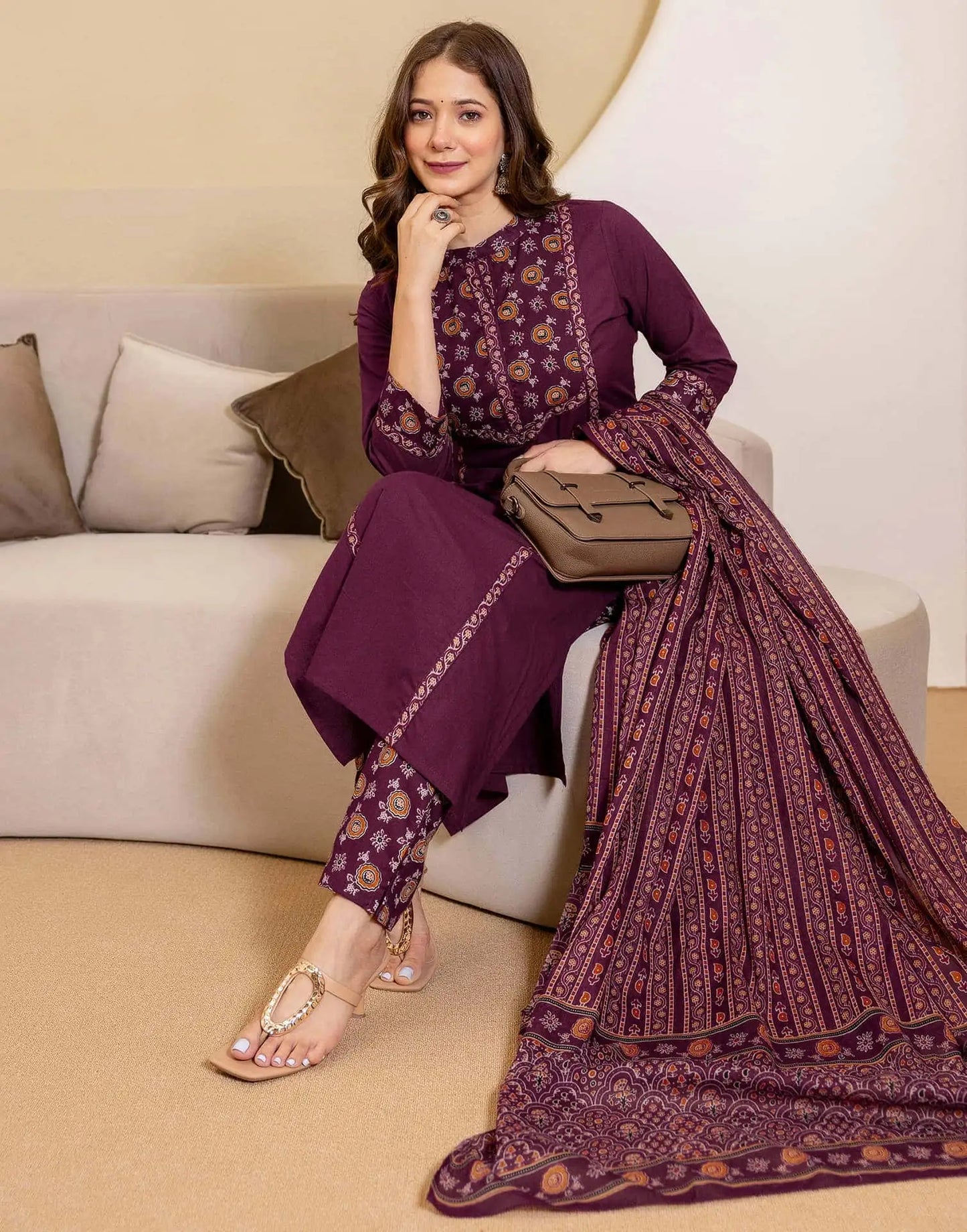 Cotton Printed Straight Kurta with Pant & Dupatta