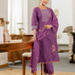 Skylee Purple Cotton Embroidered Straight Kurta with Pant & Dupatta