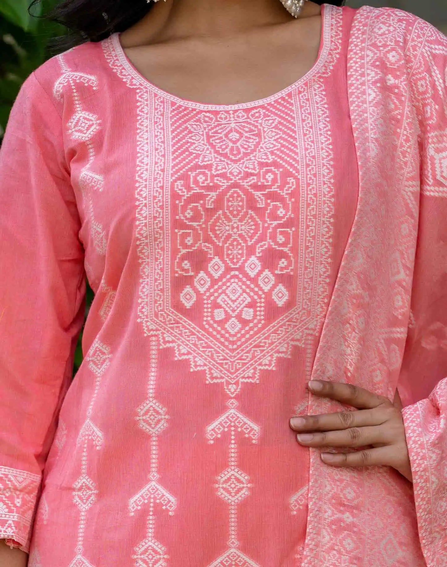 Cotton Woven Design Straight Kurta with Pant & Dupatta