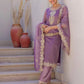 Affordable Ethnic Wear Purple Net Sequins Embroidered Kurta Set with Lace, Pant & Dupatta
