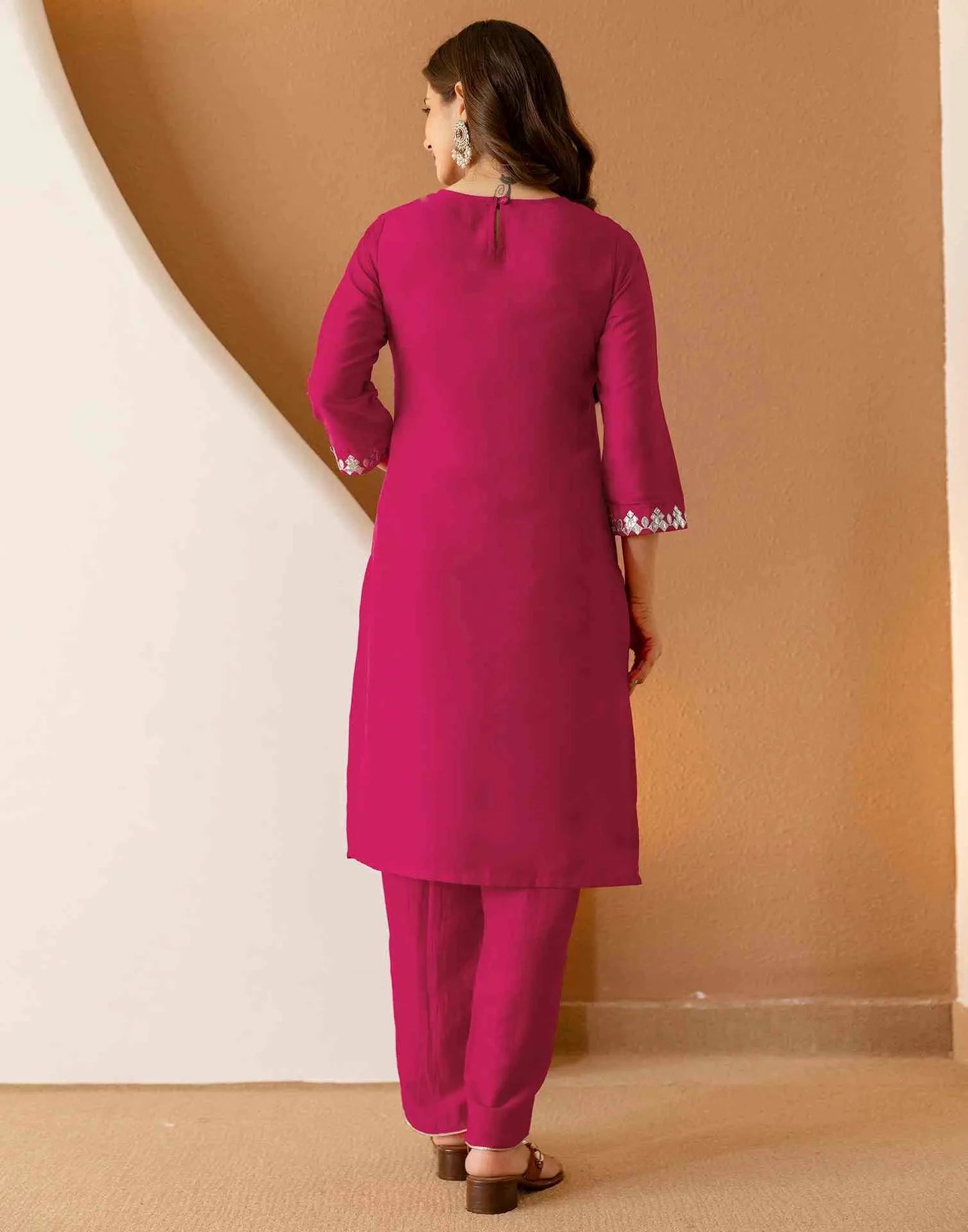 Chinnon Embroidered Straight Round Neck Kurta with Pant & Dupatta