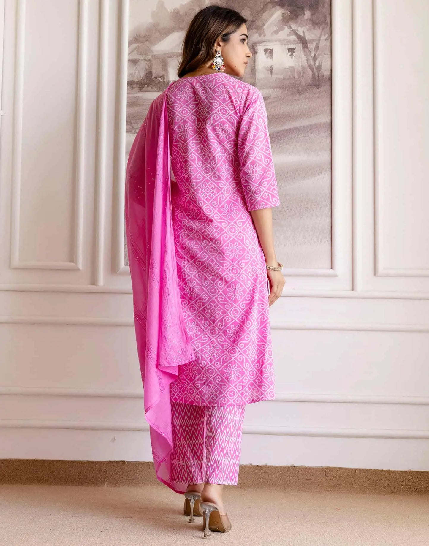Skylee Pink Cotton Printed Anarkali Kurta Set for Women