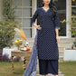 Cotton Printed V-Neck Straight Kurta with Pant & Dupatta