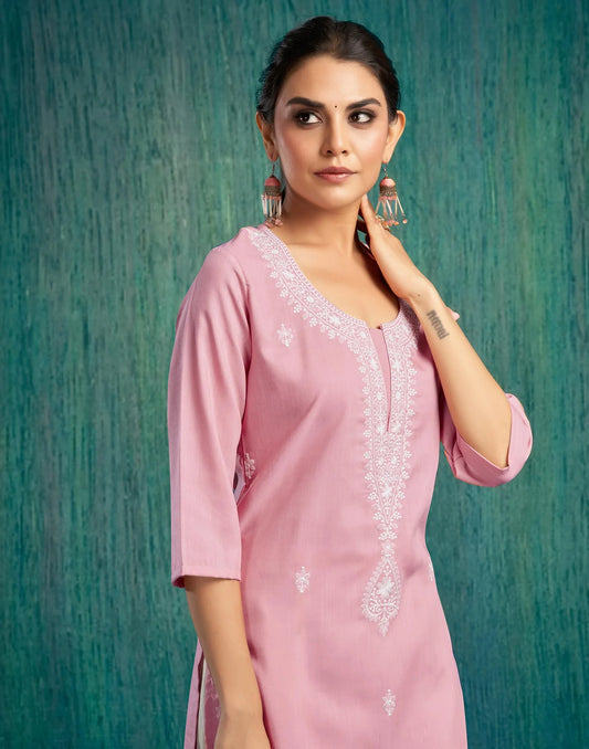 Cotton Embroidered Straight Kurti