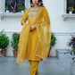 Yellow Silk Sequence Embroidered Straight Kurta Set with Pant and Dupatta – Elegant Wedding & Festive Wear for Women