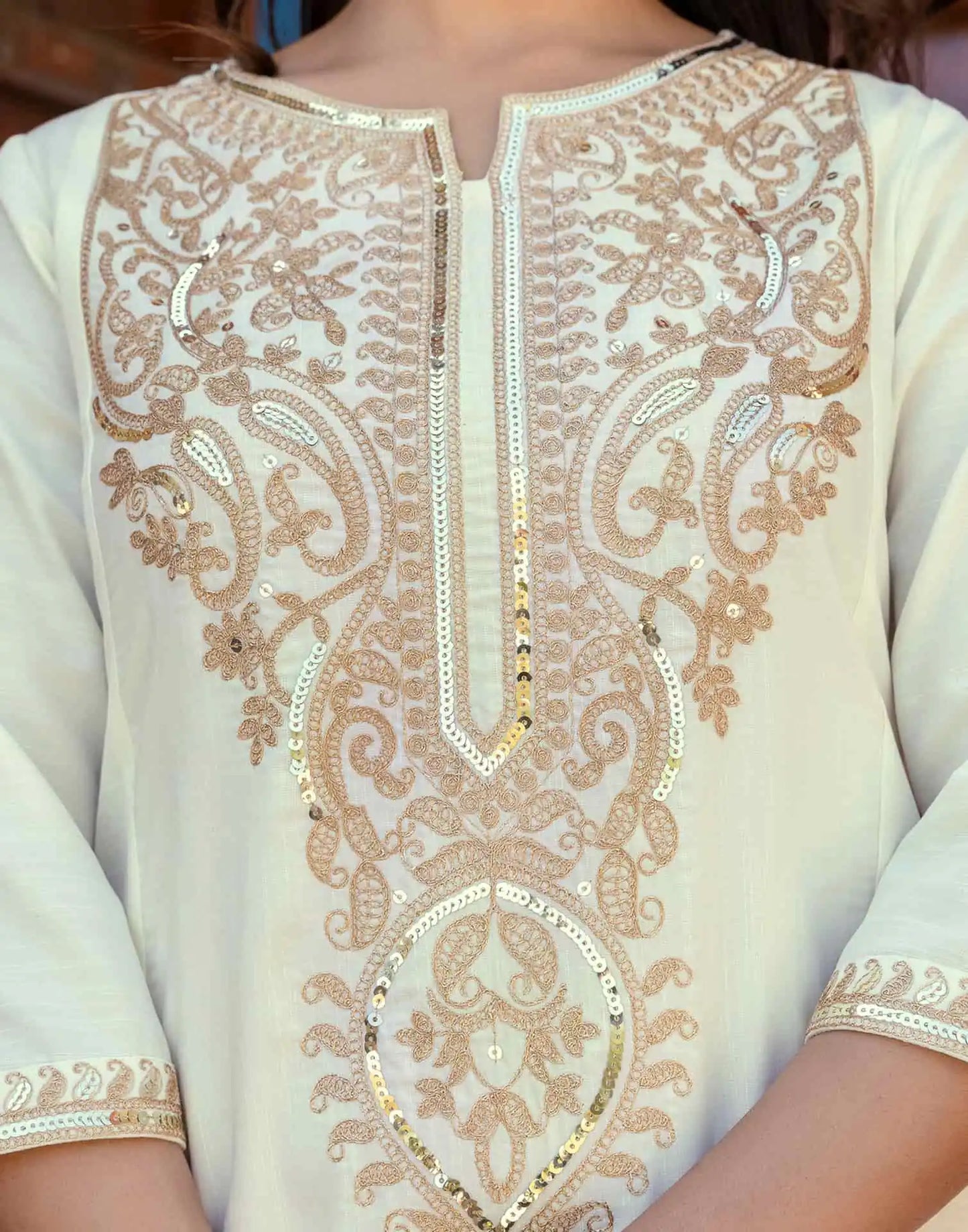 Cotton Blend Sequence, Embroidery Work and Lace Straight Kurta with Pant & Dupatta