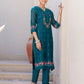 Blue Silk Blend Embroidery Straight Kurta Set for Women with Pant & Dupatta
