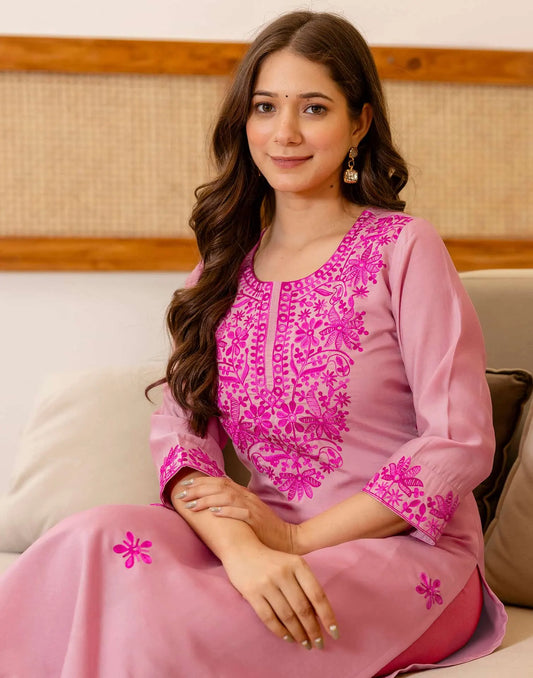 Silk Embroidered Straight Kurti