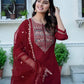 Maroon Silk Sequence Embroidered Straight Kurta Set with Pant and Dupatta – Elegant Wedding & Festive Wear for Women