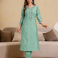 Green Silk Embroidered Straight Kurta Set with Pant and Dupatta