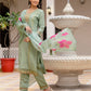 Skylee Light Green Silk Embroidered Straight Kurta Set for Women