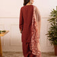 Rayon Straight Embroidery V-Neck Kurta with Pant & Dupatta