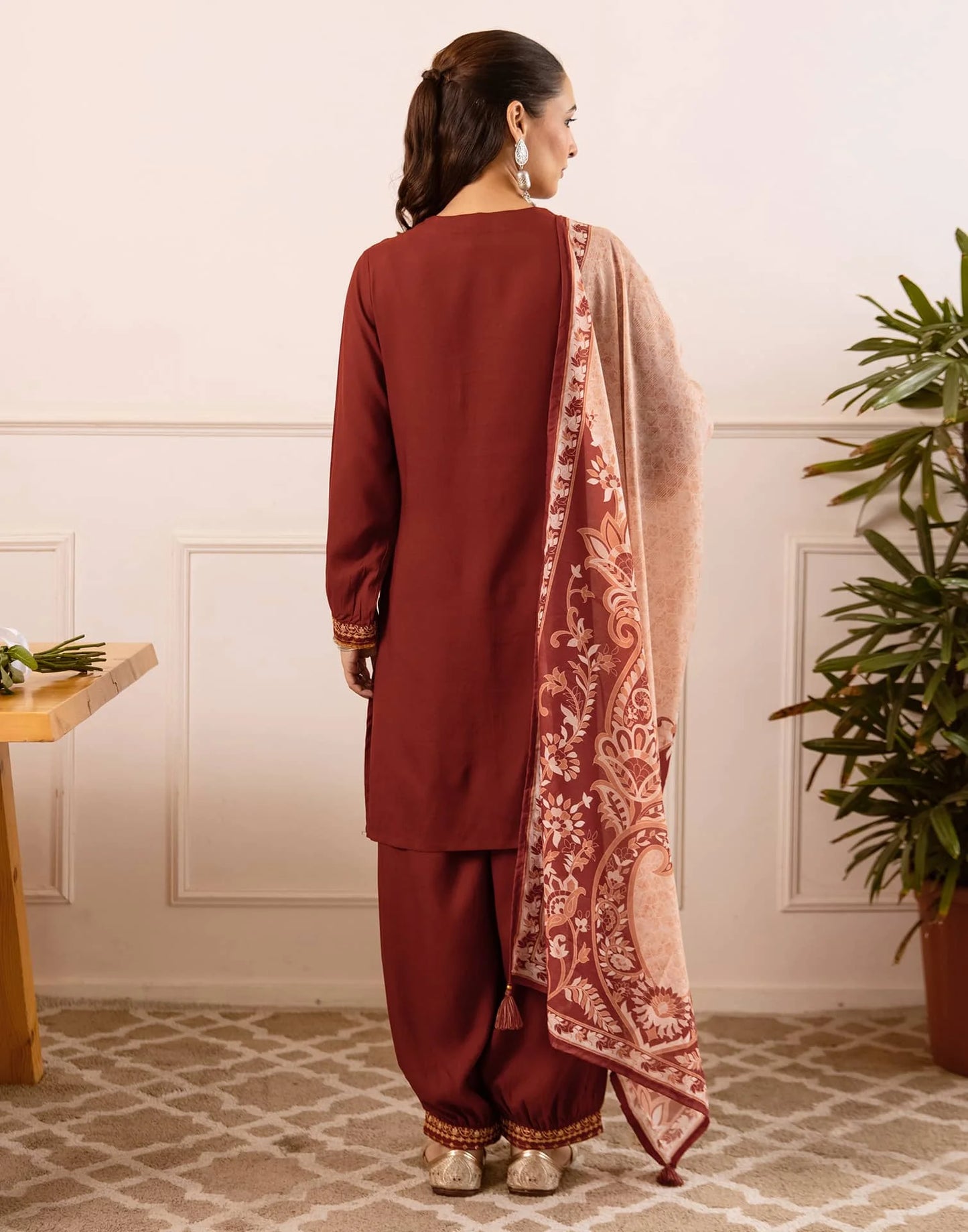 Rayon Straight Embroidery V-Neck Kurta with Pant & Dupatta