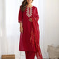 Cotton Blend Sequence, Embroidery and Lace Straight Kurta with Pant & Dupatta