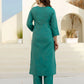 Affordable Green Silk Embroidered Straight Kurta Set V-Neck Silk Kurti with Pant & Dupatta