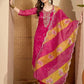 Pink Silk Bandhani Printed Straight Kurta Set with Pant & Dupatta under 1299
