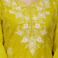 Yellow Cotton Blend Embroidery and Sequins Work Straight Kurta Set for Women