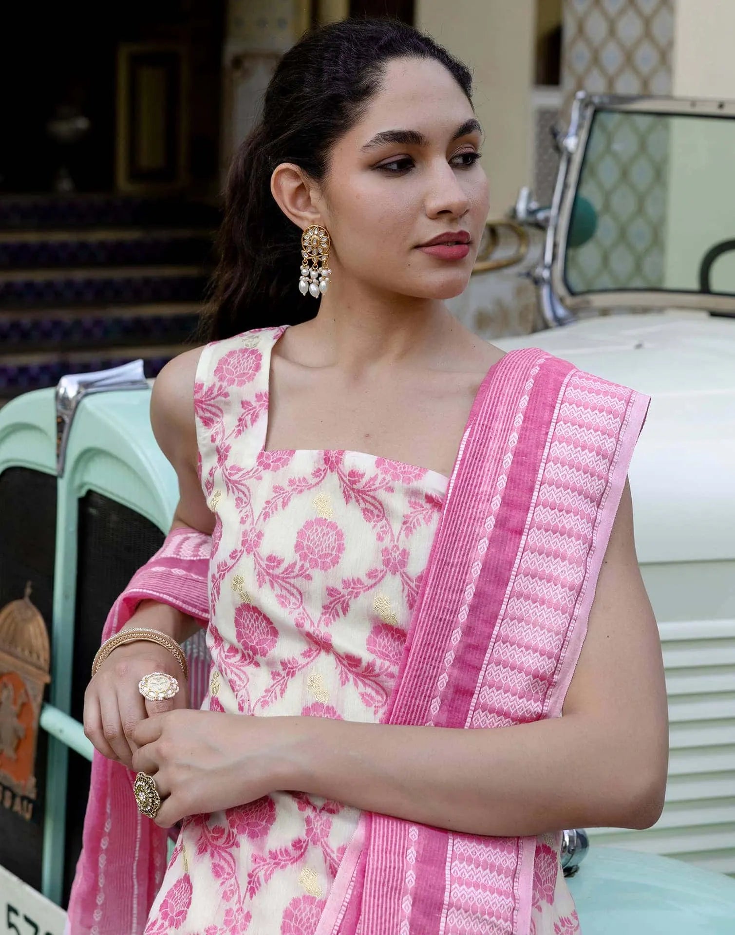 Skylee Chanderi Woven Straight 3 Piece Kurta Set For Woman