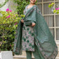 Grey Cotton Printed Straight Kurta Set with Pant and Dupatta