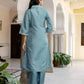 Blue Silk Blend Embroidered Straight Kurta Set with Pant and Dupatta for Women