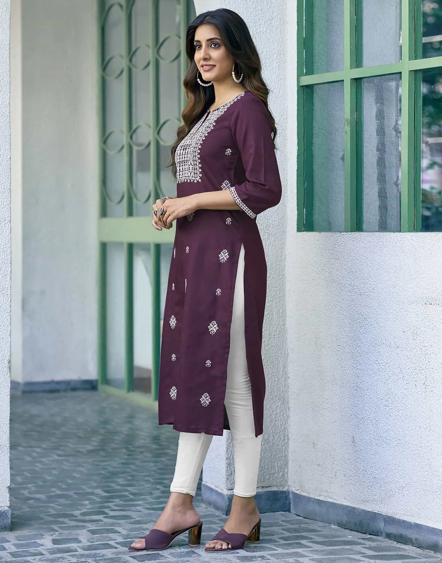 Cotton Embroidered Straight Kurti