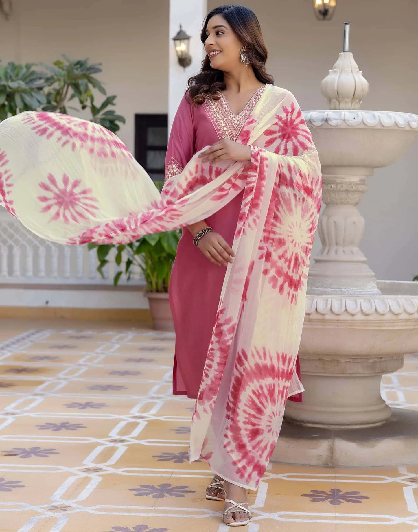 Silk Embroidery, Sequins Work and Gota Patti Work Straight Kurta with Pant & Dupatta